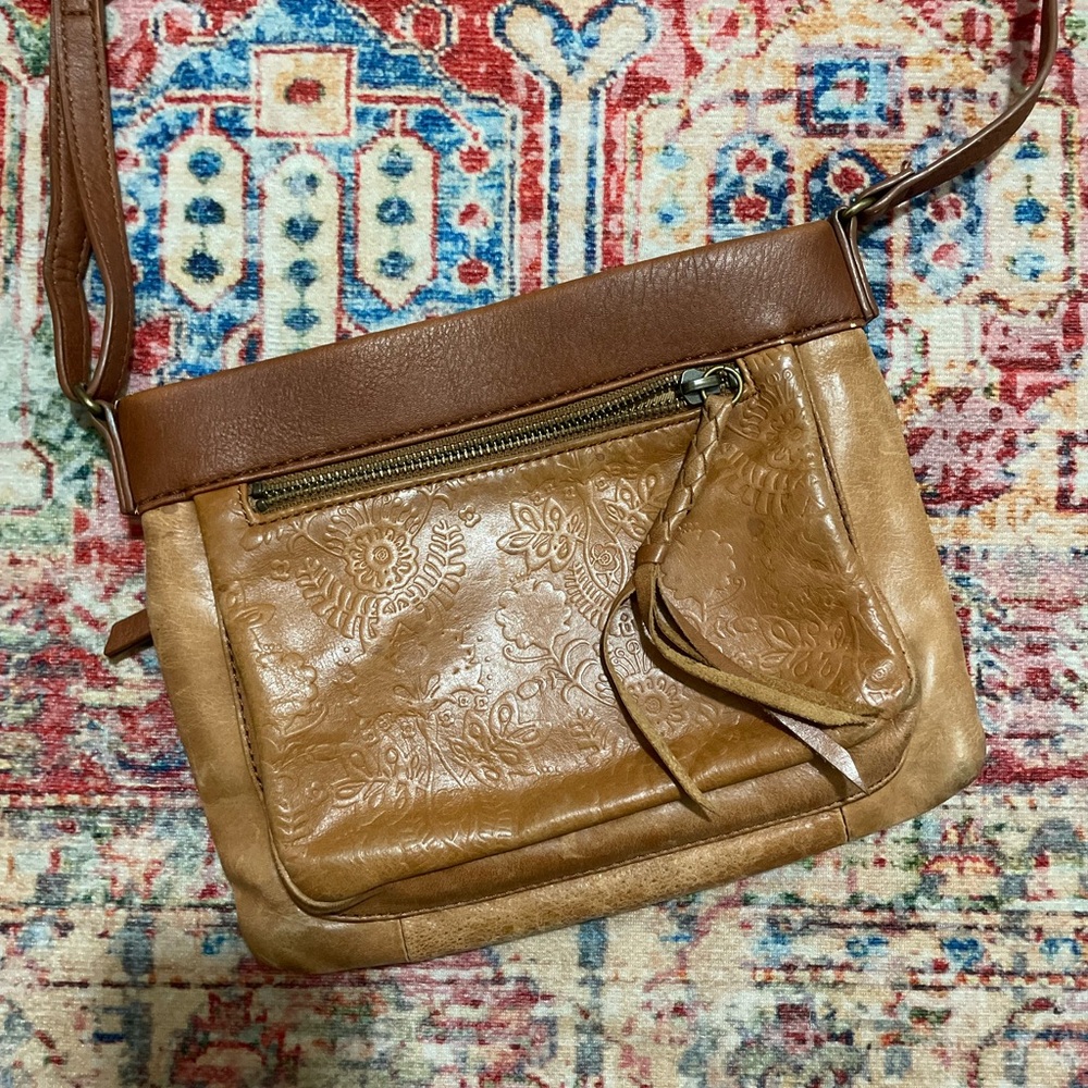 The Sak Tan and Brown Embossed Crossbody Bag